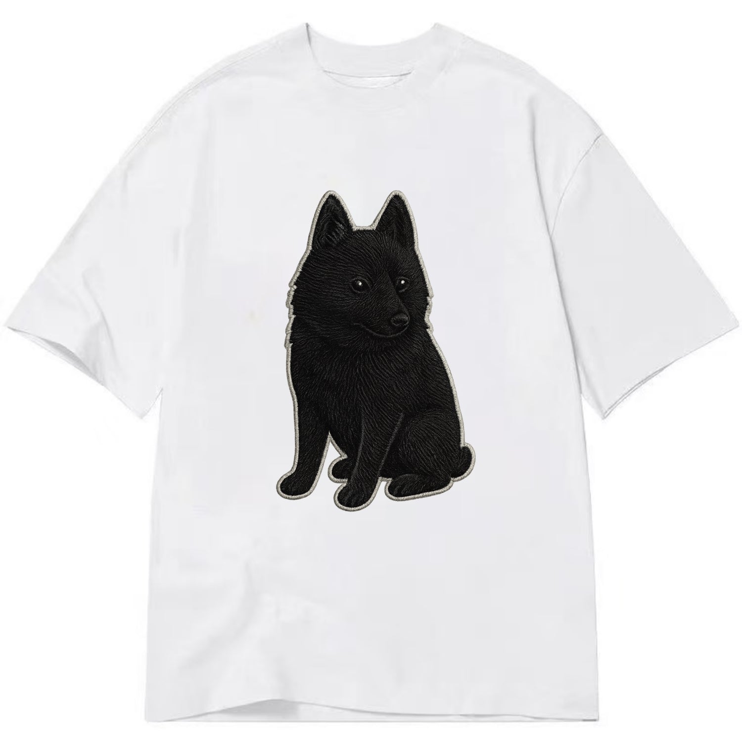 Schipperke - Solid black small embroidered sitting pose - Classic T-shirt - White