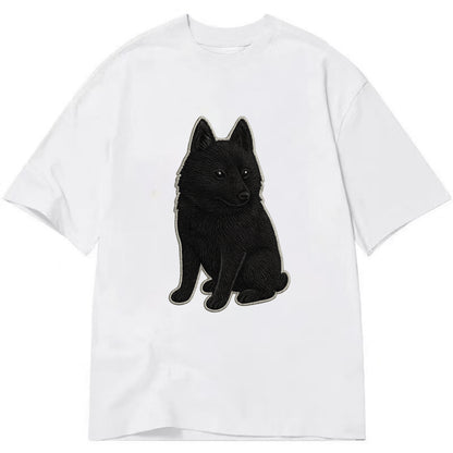 Schipperke - Solid black small embroidered sitting pose - Classic T-shirt - White