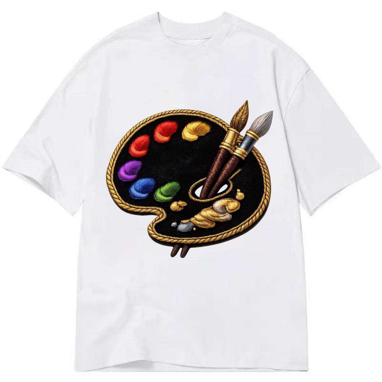 Embroidered patch design - PAINT PALETTE - artist palette with brushes in rainbow - Classic T-shirt - White