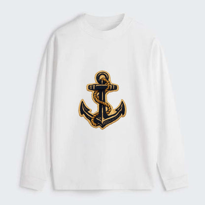 ANCHOR ROPE - classic anchor with rope in navy and gold , sailor - Classic Long Sleeve Shirt - White