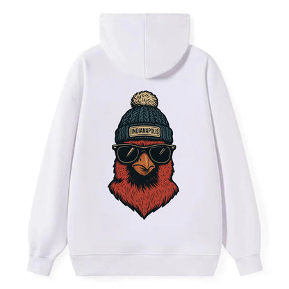 Indiana Cardinal wearing Indianapolis beanie with pom pom and wayfarer - Classic Pullover Hoodie - White
