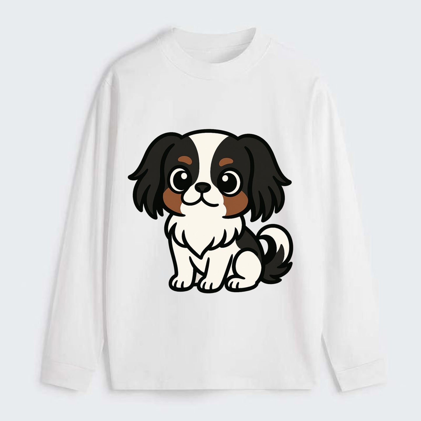 Japanese Chin - Black and white sitting pose - Classic Long Sleeve Shirt - White