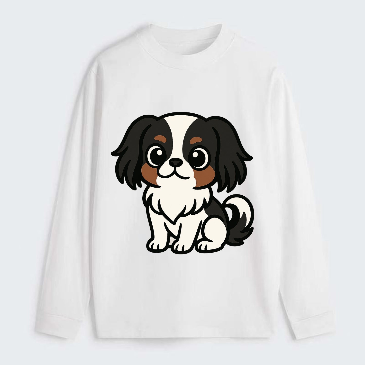 Japanese Chin - Black and white sitting pose - Classic Long Sleeve Shirt - White