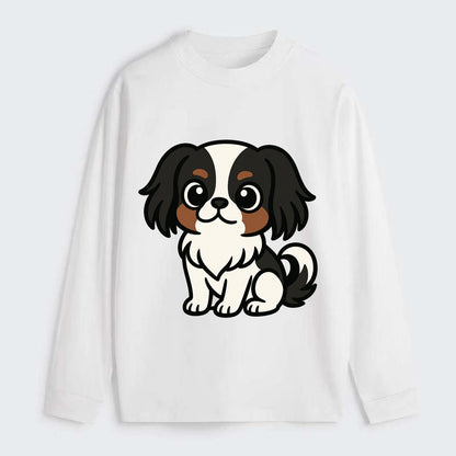 Japanese Chin - Black and white sitting pose - Classic Long Sleeve Shirt - White