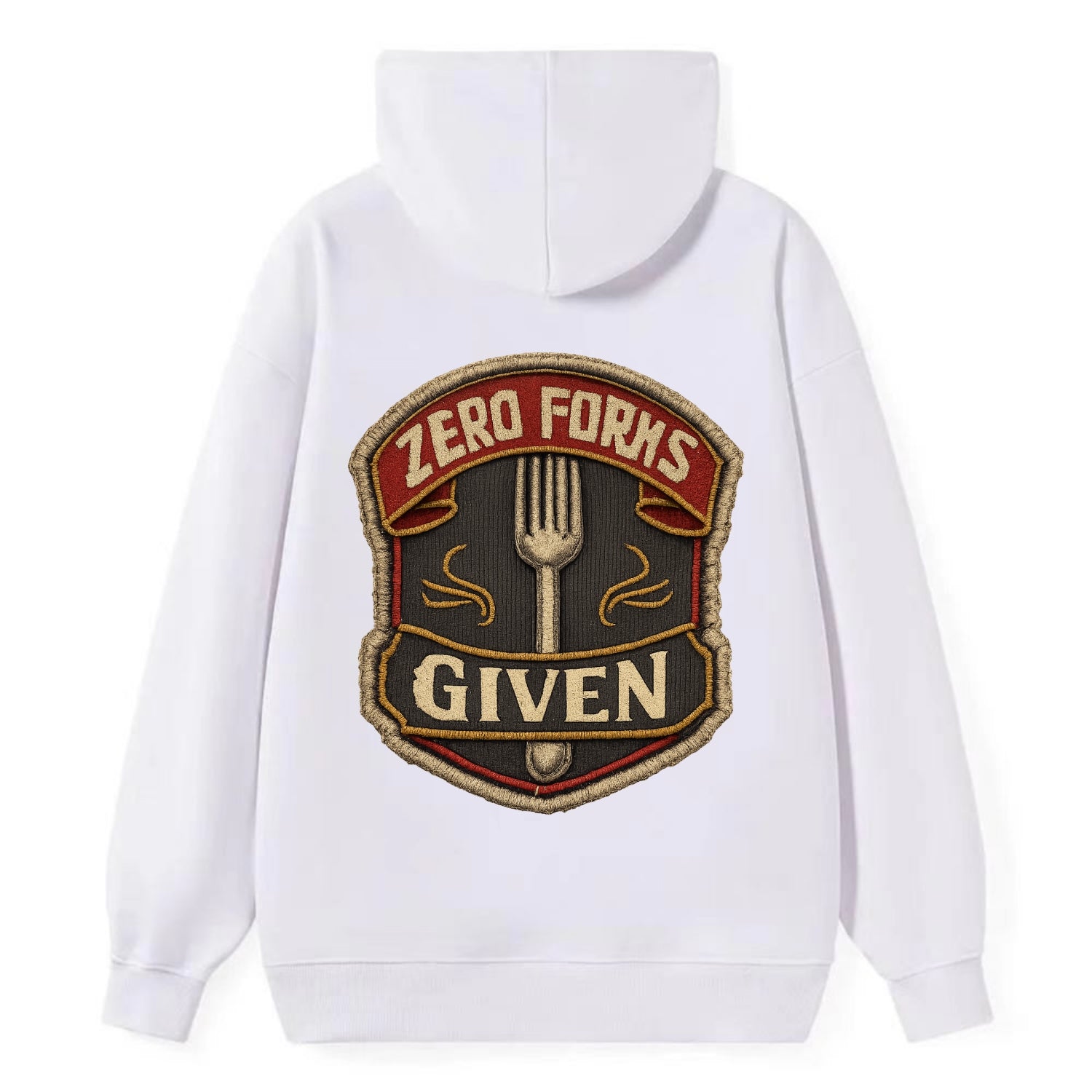 ZERO FORKS GIVEN - fork with text in silver , no cares attitude - Classic Pullover Hoodie - White