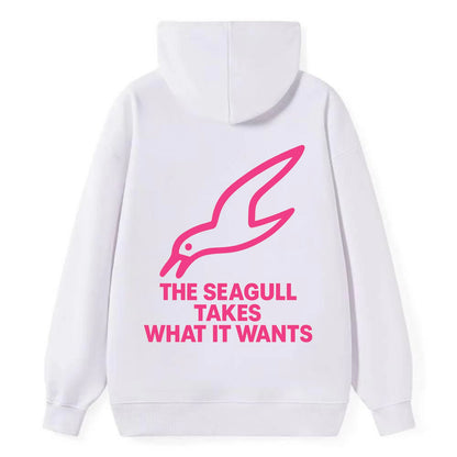 THE SEAGULL TAKES WHAT IT WANTS | Aggressive seagull diving down - Classic Pullover Hoodie - White