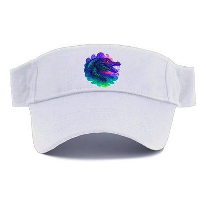 Primordial crocodile with scales pulsing plasma energy in green and purple, ancient runes - Visor - White