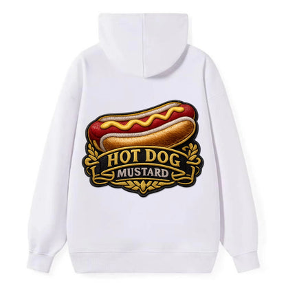 HOT DOG MUSTARD - classic hot dog in tan yellow red , ballpark food - Classic Pullover Hoodie - White