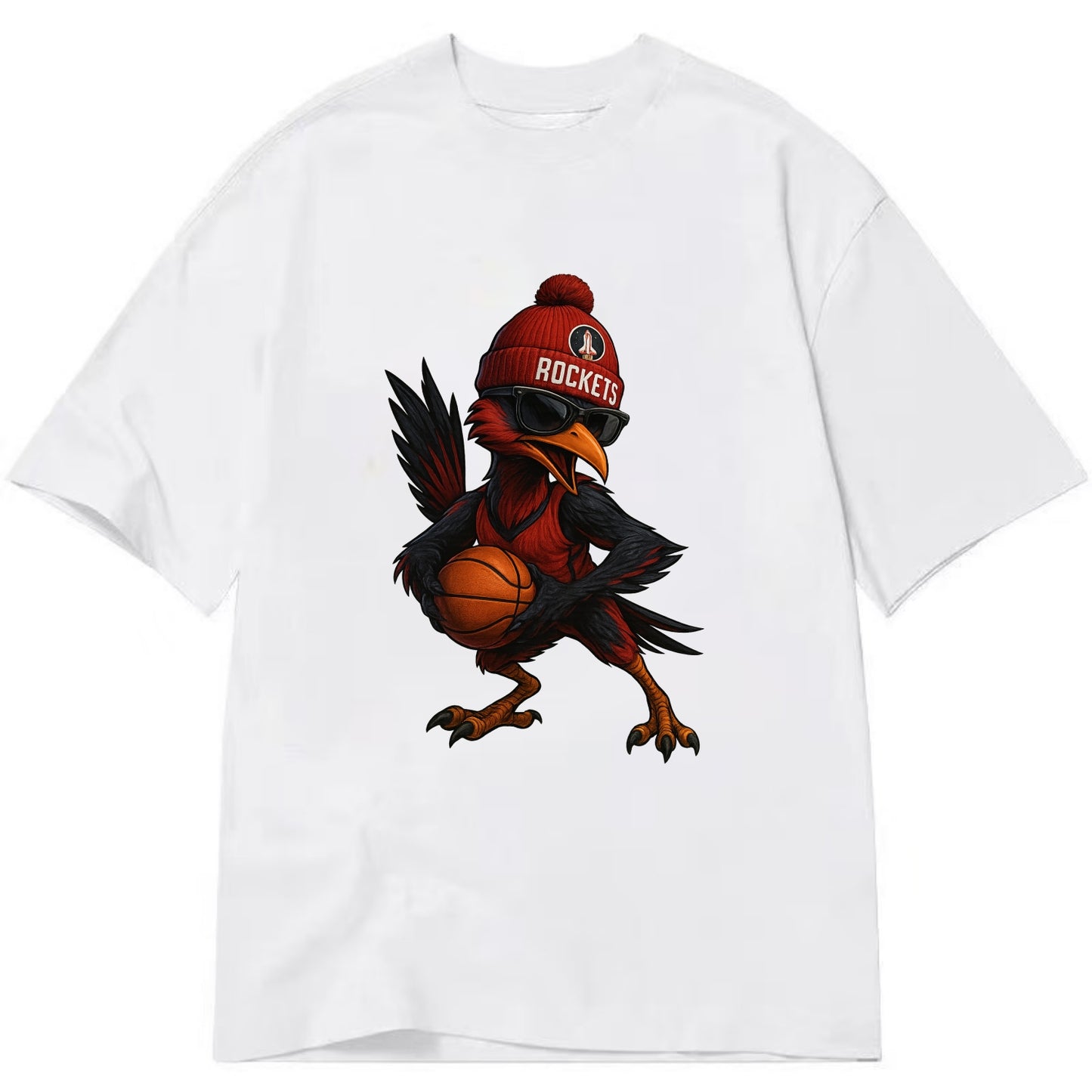 Houston Roadrunner wearing Rockets beanie with launch pad patch and wayfarer - Classic T-shirt - White