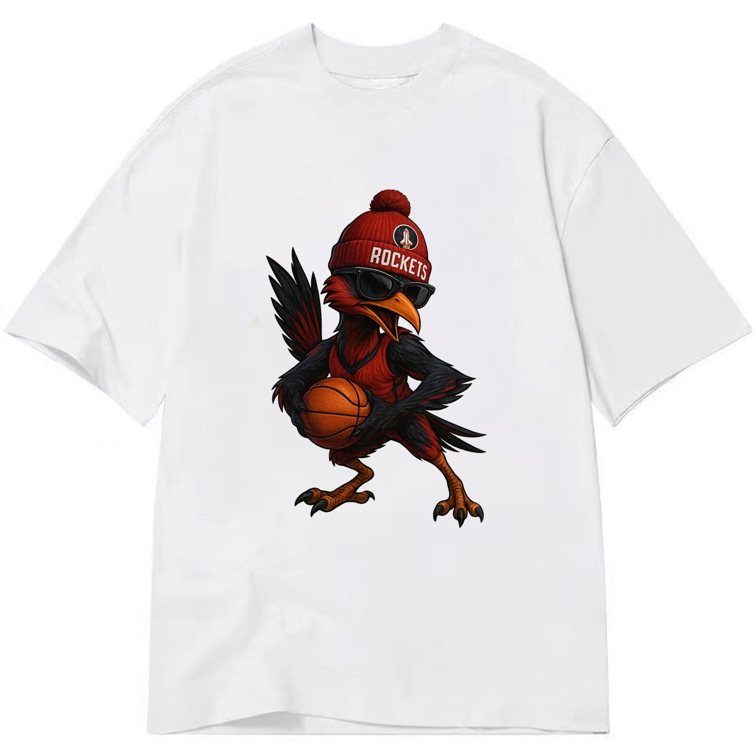 Houston Roadrunner wearing Rockets beanie with launch pad patch and wayfarer - Classic T-shirt - White