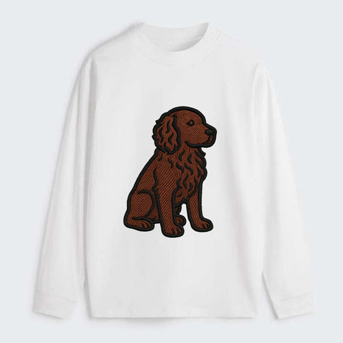 Boykin Spaniel - Rich chocolate brown wavy coat embroidered sitting pose - Classic Long Sleeve Shirt