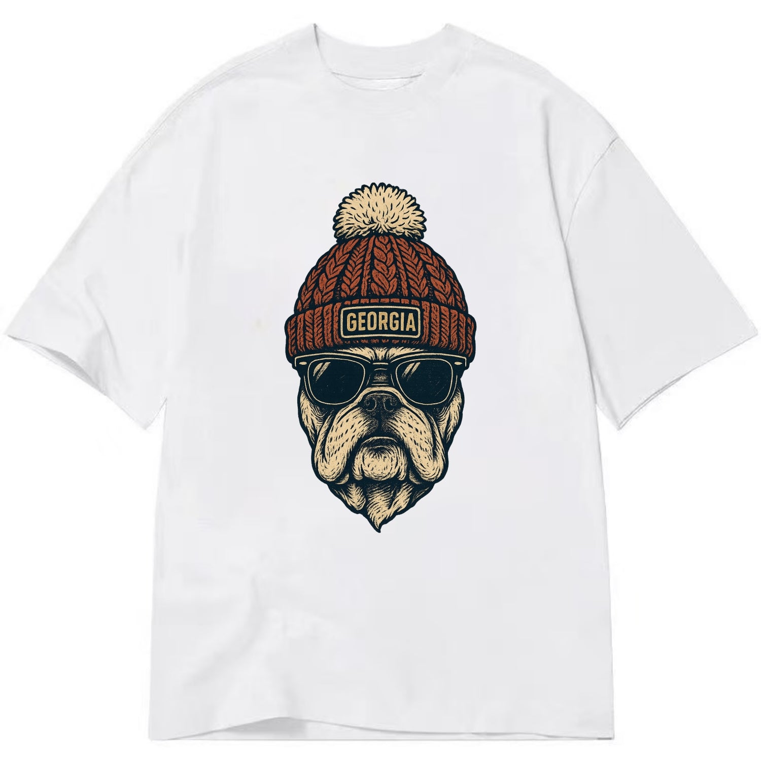 Athens Bulldog wearing Georgia beanie wi - Classic T-shirt - White
