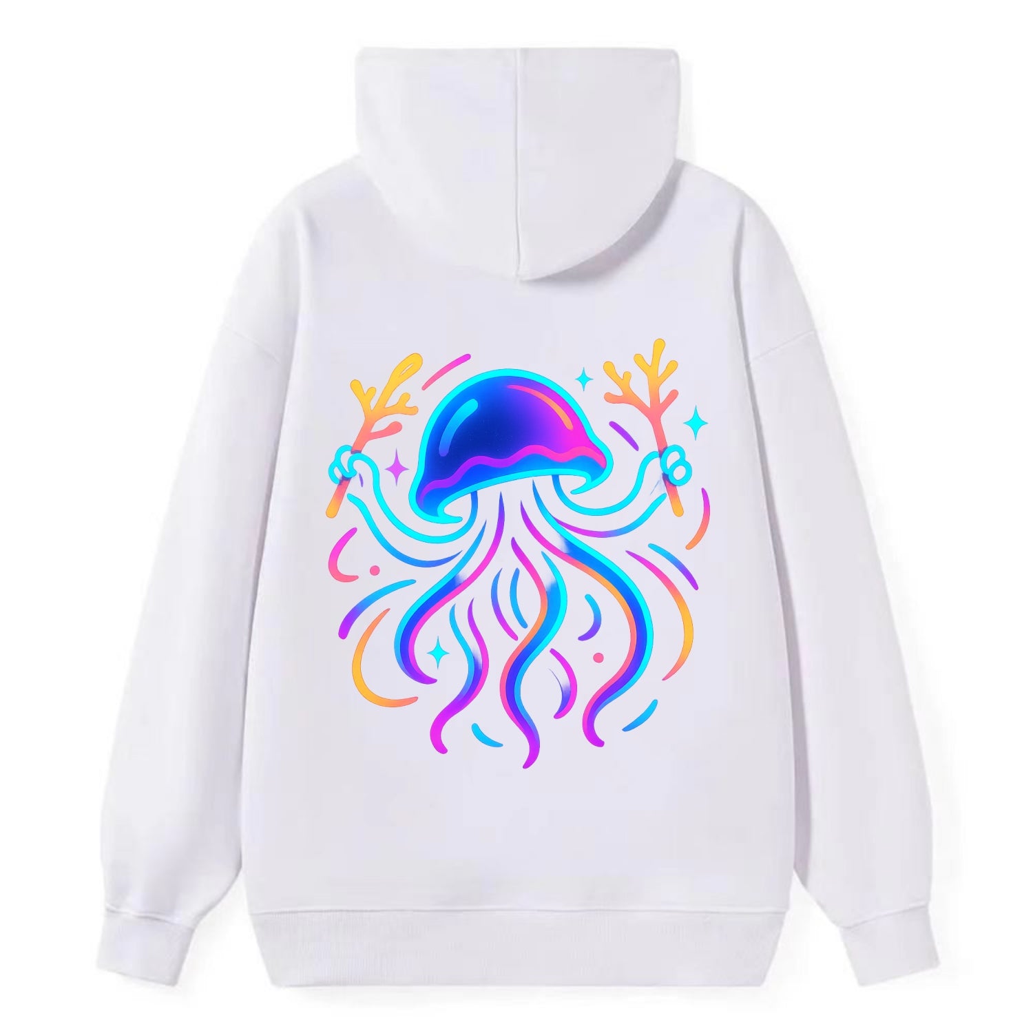 Jellyfish conducting a glow orchestra using coral batons in deep ocean - Classic Pullover Hoodie - White