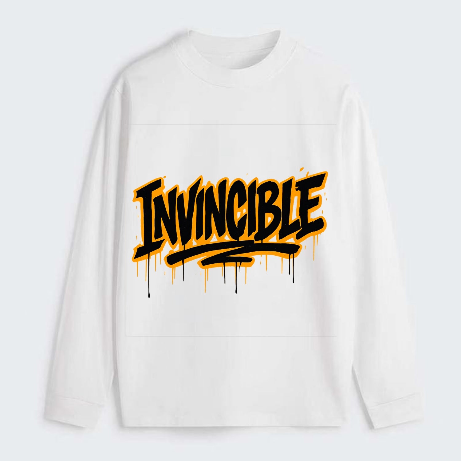 Bold typography design - "INVINCIBLE" - cannot be defeated, - Classic Long Sleeve Shirt - White