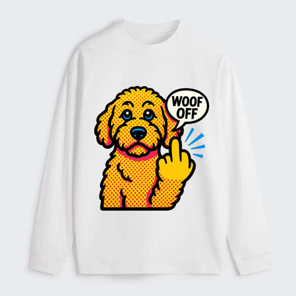 Goldendoodle with teddy bear face and curly golden coat, friendly paw - Classic Long Sleeve Shirt - White