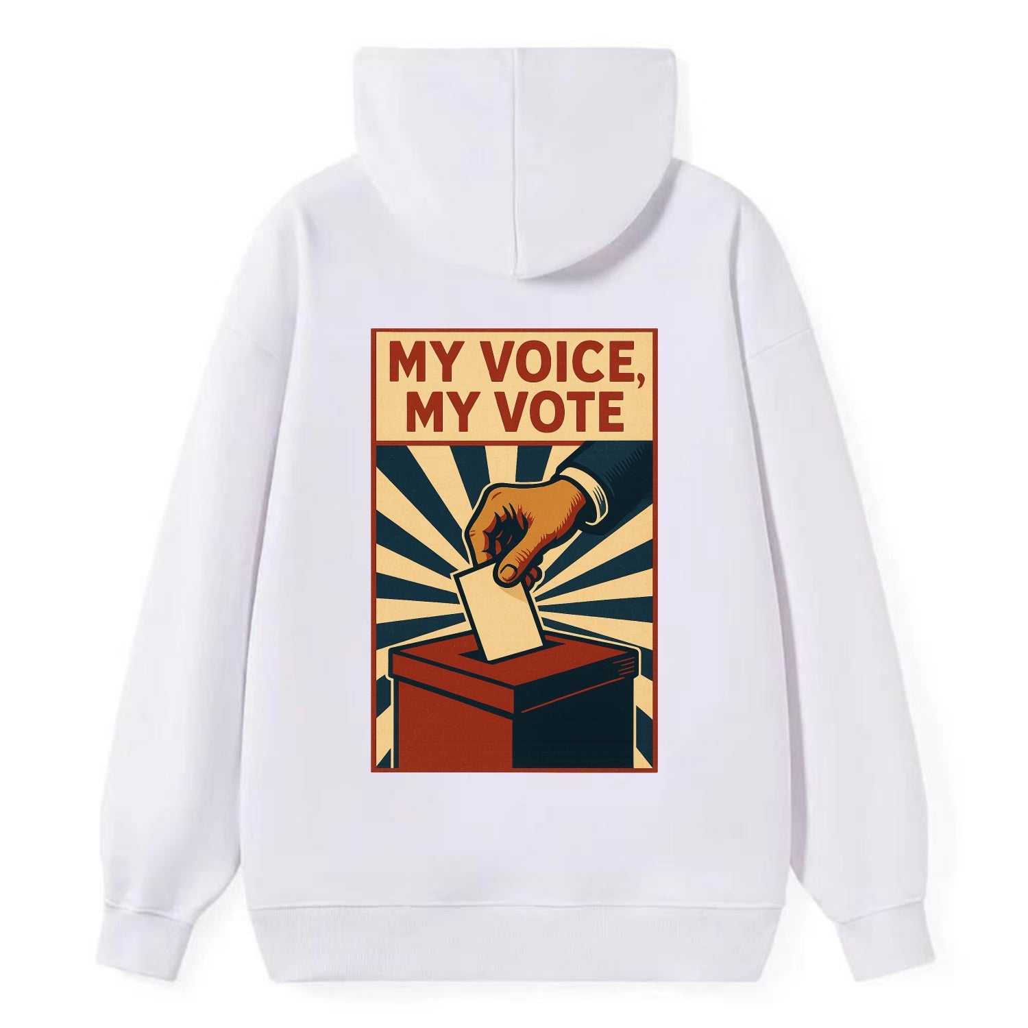 Hand dropping ballot into box with determination - "My Voice, My Vote" - - Classic Pullover Hoodie - White