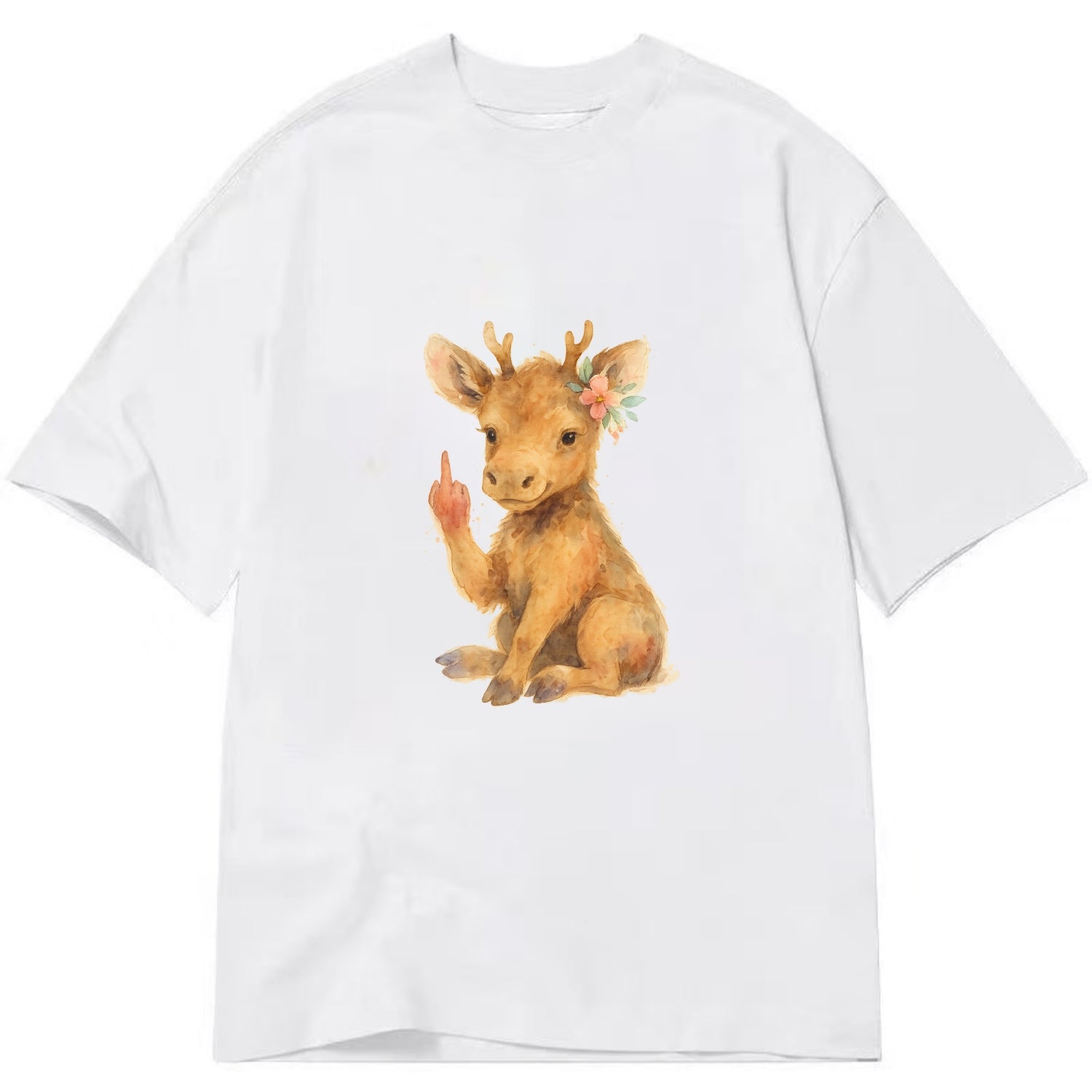 baby moose with adorable tiny antlers, one hoof raised in attitude - Classic T-shirt - White