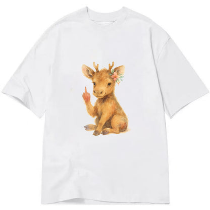 baby moose with adorable tiny antlers, one hoof raised in attitude - Classic T-shirt - White