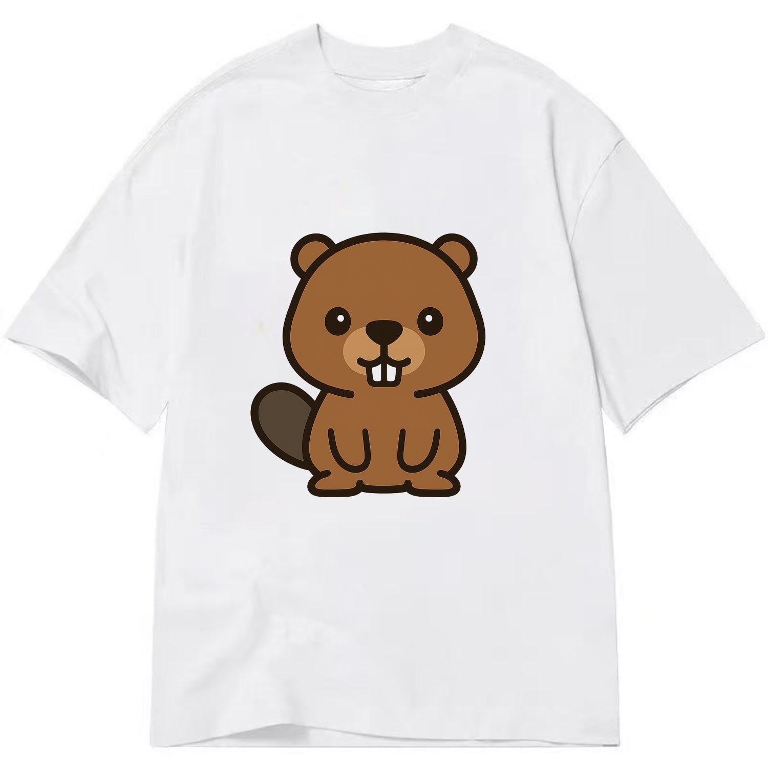 Baby Beaver - brown fur, paddle tail, buck teeth, friendly eyes, front-facing, - Classic T-shirt - White