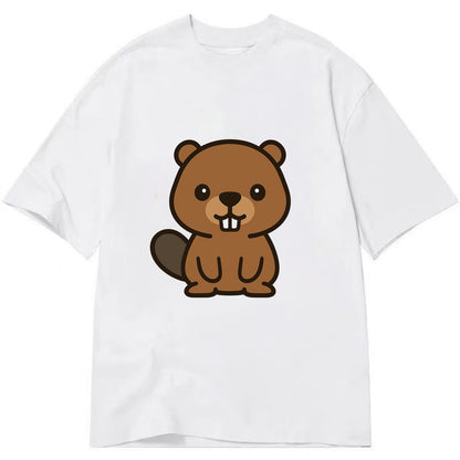 Baby Beaver - brown fur, paddle tail, buck teeth, friendly eyes, front-facing, - Classic T-shirt - White