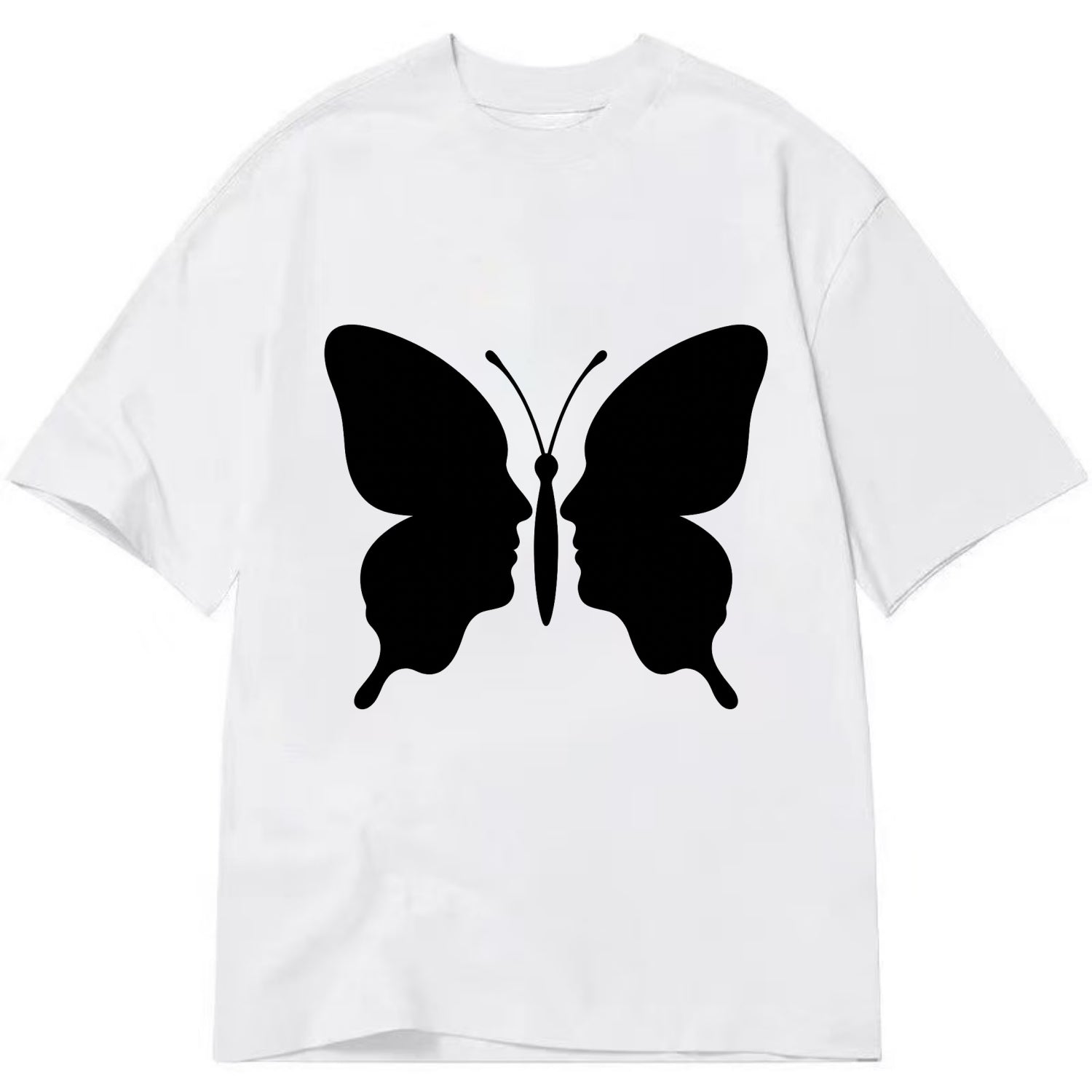 Butterfly wings - negative space reveals hidden faces or patterns - Classic T-shirt - White