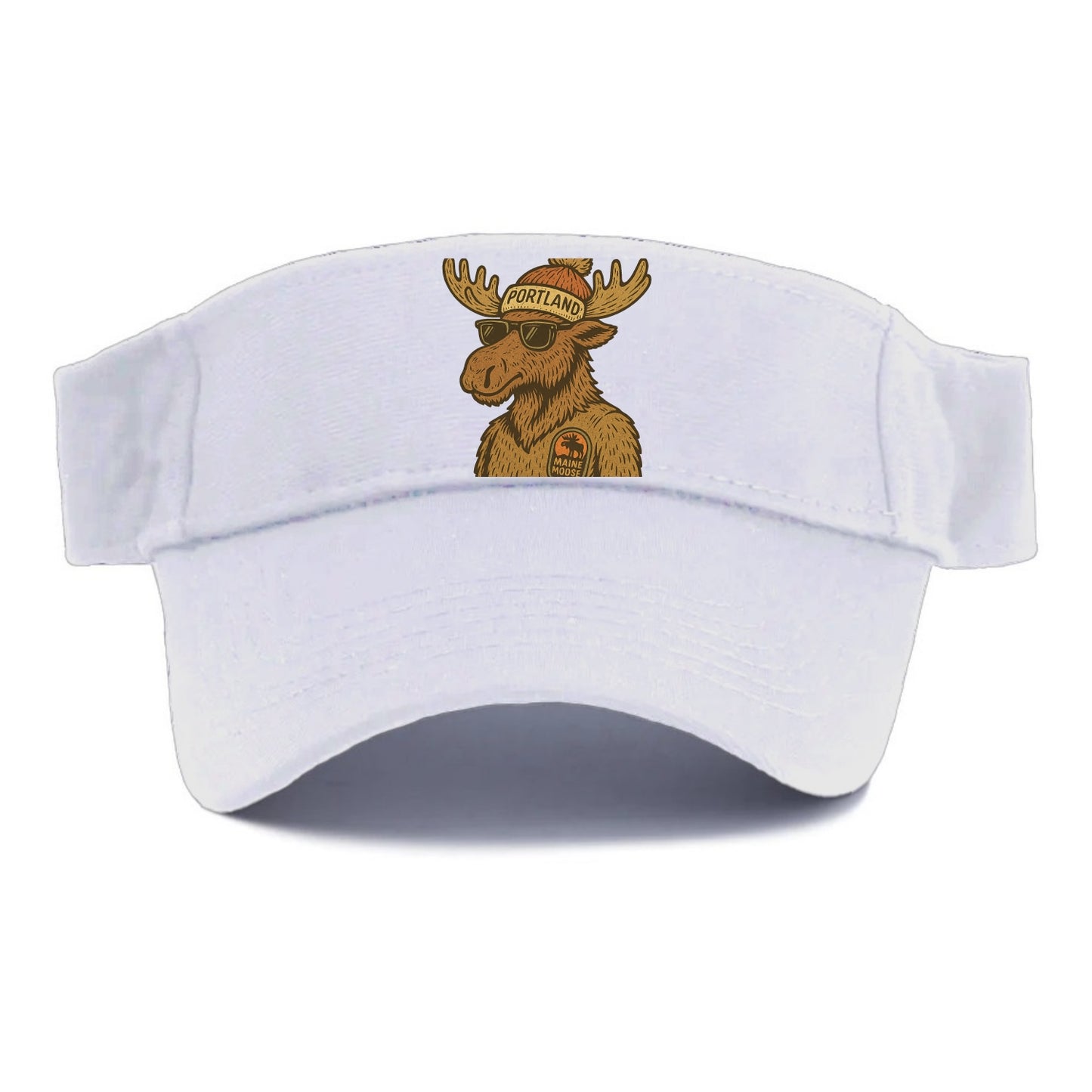 Maine Moose wearing Portland beanie with pom pom and wayfarer sunglasses - Visor - White
