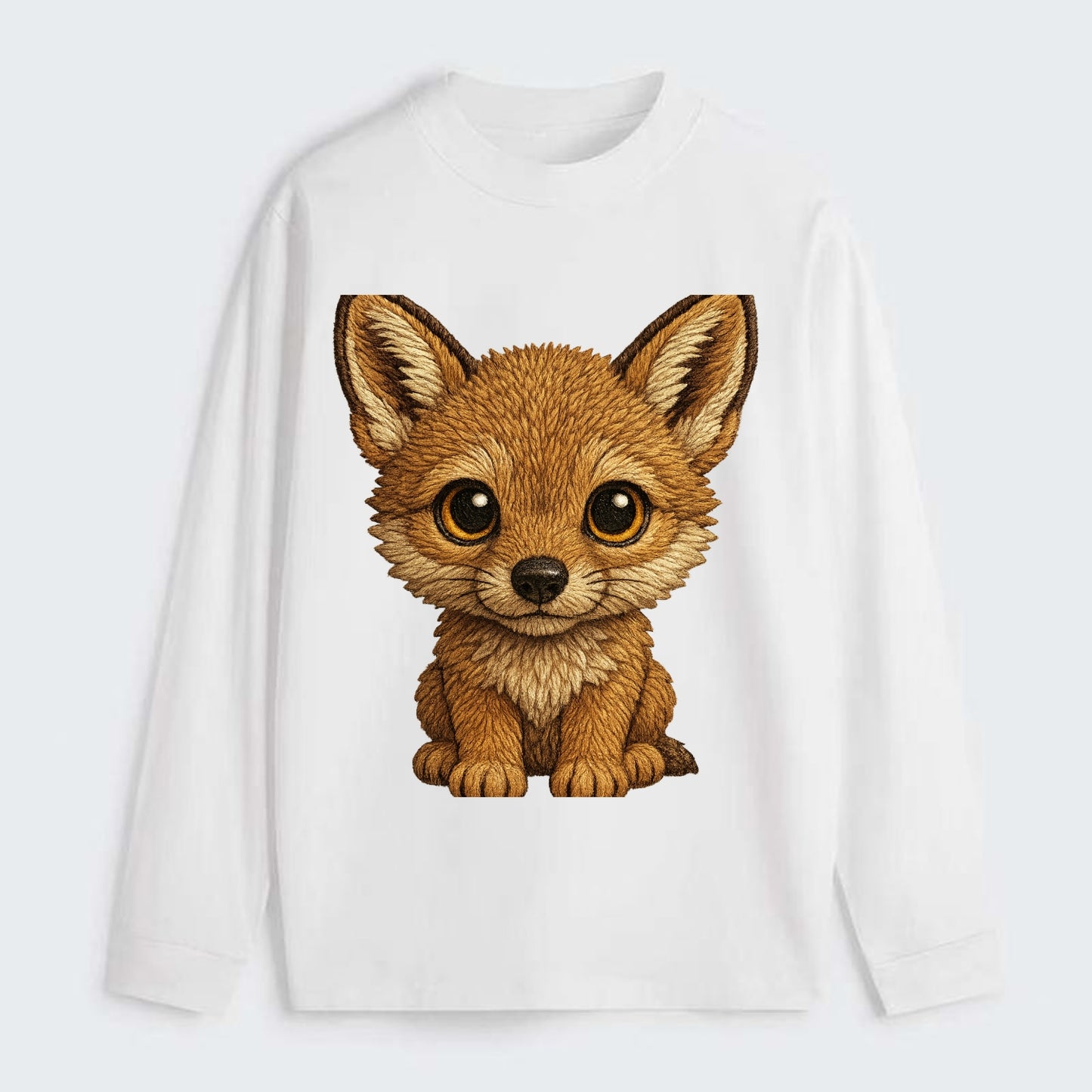 Baby Coyote Pup - tan fur, large ears, golden eyes, front-facing, - Classic Long Sleeve Shirt - White