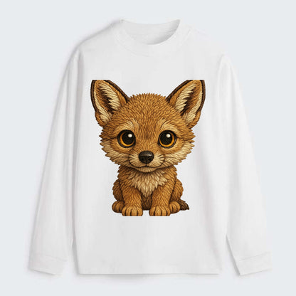 Baby Coyote Pup - tan fur, large ears, golden eyes, front-facing, - Classic Long Sleeve Shirt - White