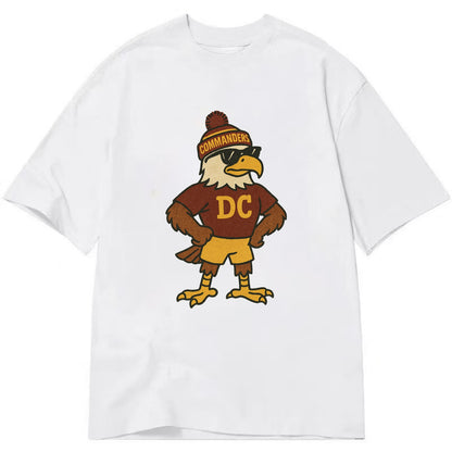 DC Eagle wearing Commanders burgundy and gold beanie with pom pom and wayfarer - Classic T-shirt - White