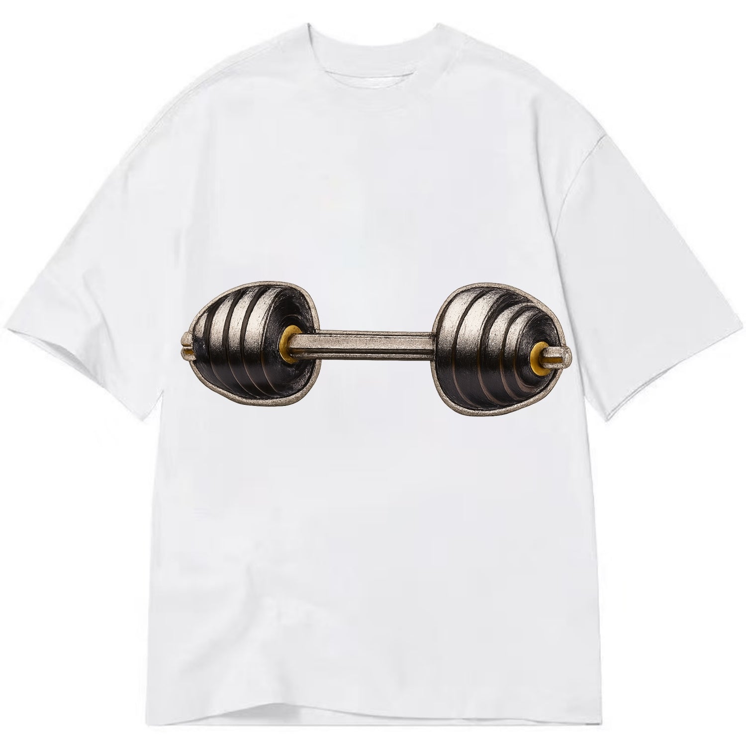 Embroidered patch design - WEIGHTLIFTING BARBELL - heavy barbell with plates in - Classic T-shirt - White