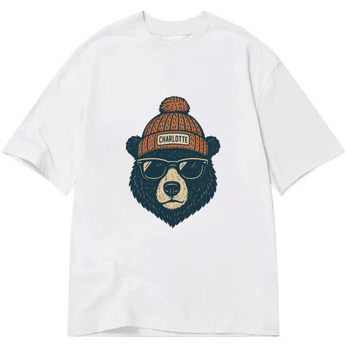 North Carolina Black Bear wearing Charlotte beanie with pom pom and wayfarer - Classic T-shirt