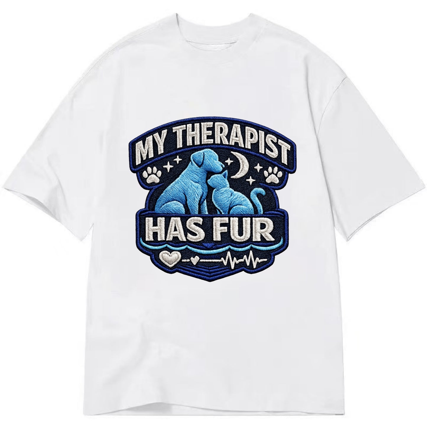 MY THERAPIST HAS FUR - pet silhouette in calming blue , emotional support - Classic T-shirt - White