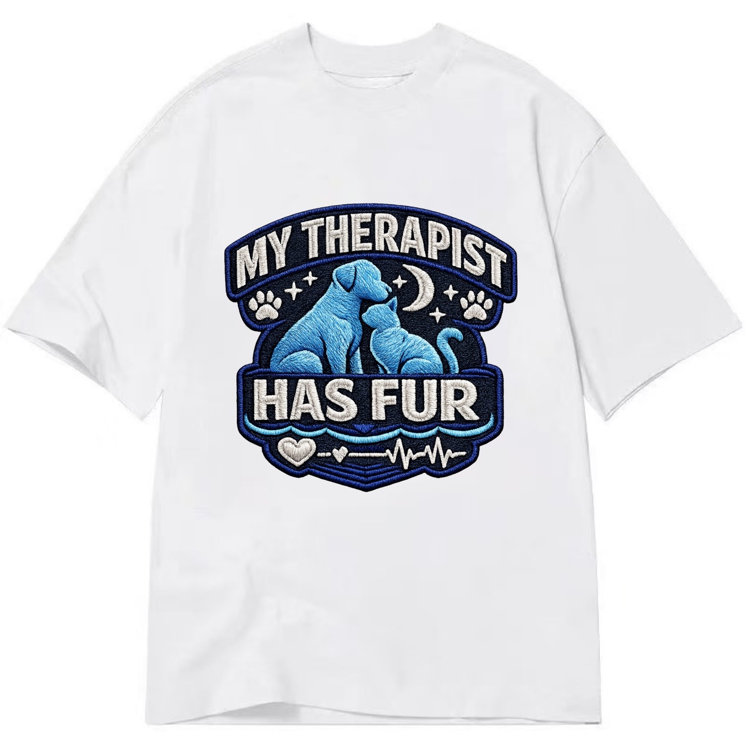 MY THERAPIST HAS FUR - pet silhouette in calming blue , emotional support - Classic T-shirt - White