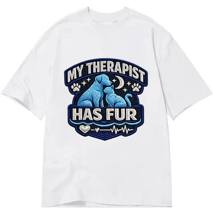 MY THERAPIST HAS FUR - pet silhouette in calming blue , emotional support - Classic T-shirt - White