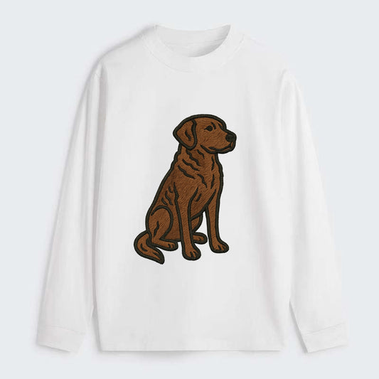 Chesapeake Bay Retriever - Brown wavy coat embroidered sitting pose - Classic Long Sleeve Shirt - White