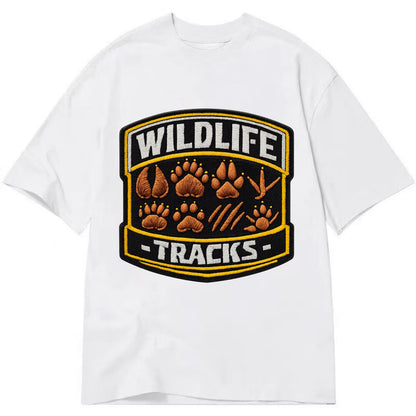 WILDLIFE TRACKS - animal footprints in brown , tracker - Classic T-shirt - White