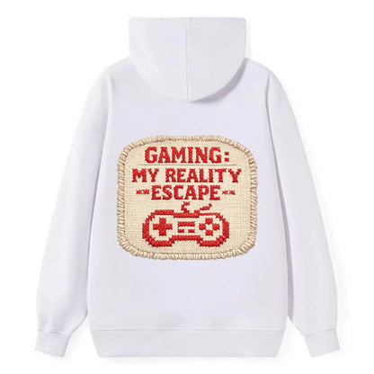 GAMING: MY REALITY ESCAPE - red game escape - red - gaming reality escape - Classic Pullover Hoodie - White