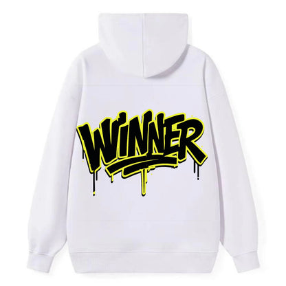 Bold typography design - "WINNER" - victorious mindset, champion - Classic Pullover Hoodie - White