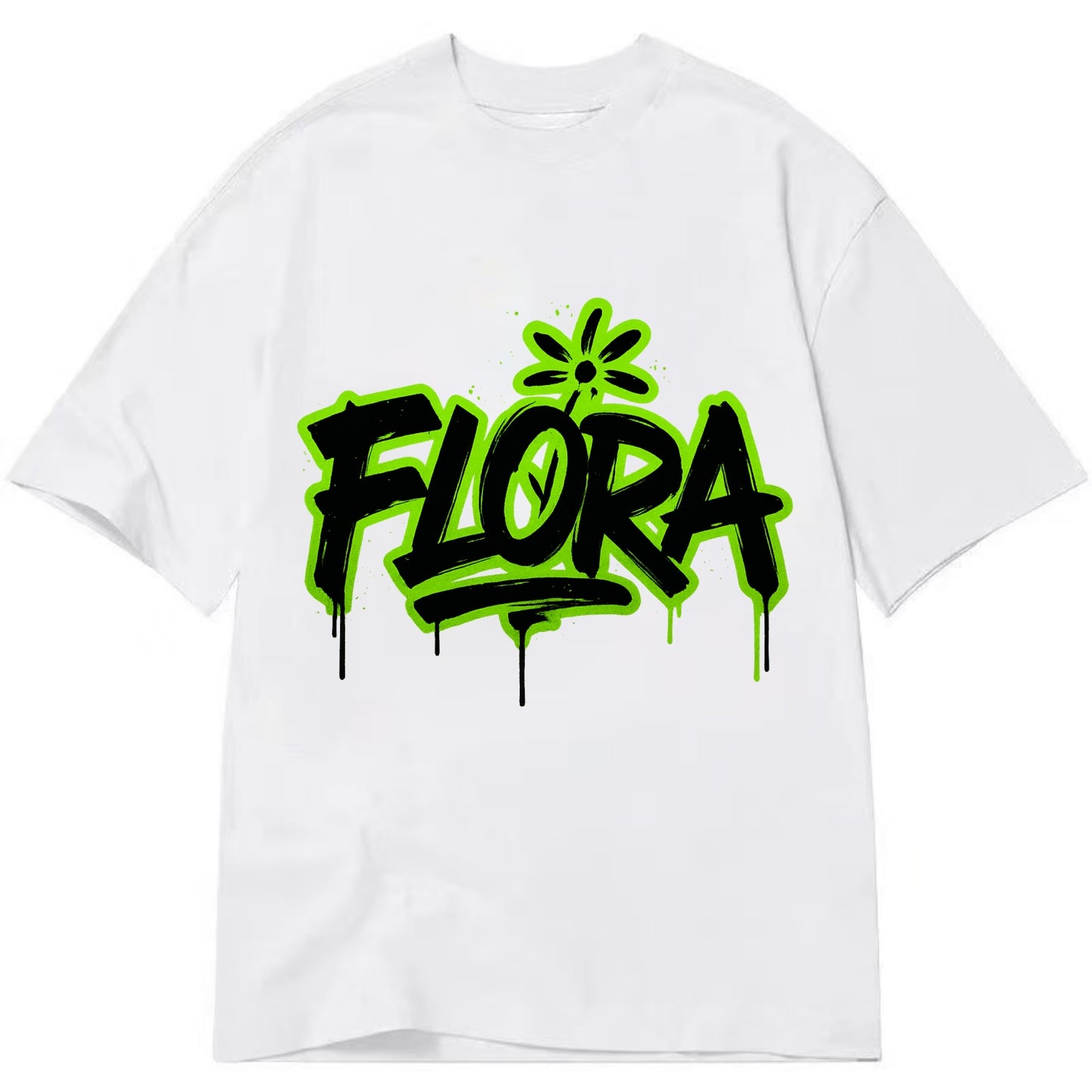 Bold typography design - "FLORA" - plant life, blooming - Classic T-shirt - White