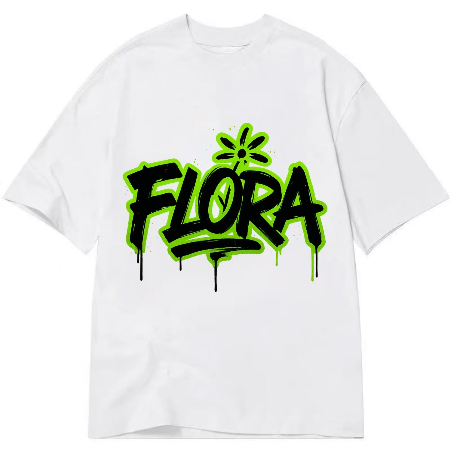 Bold typography design - "FLORA" - plant life, blooming - Classic T-shirt - White