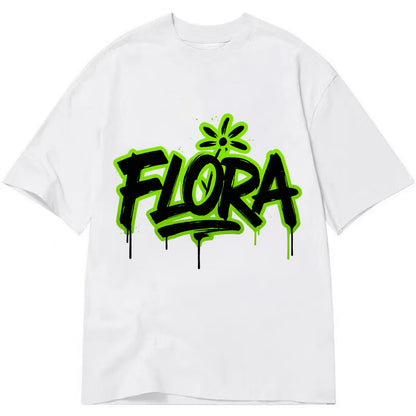 Bold typography design - "FLORA" - plant life, blooming - Classic T-shirt - White