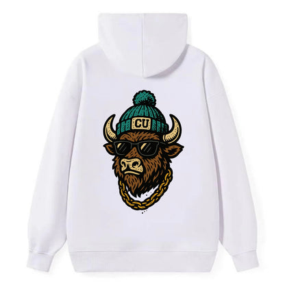 Boulder Ralphie wearing Colorado beanie with CU patch - Classic Pullover Hoodie - White