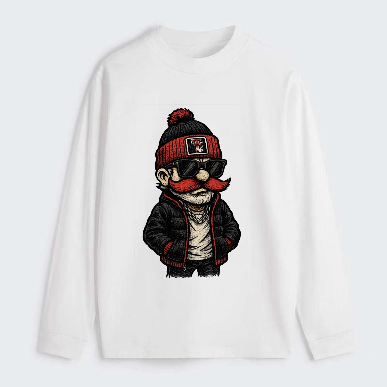 Lubbock Raider wearing Texas Tech beanie with guns up patch - Classic Long Sleeve Shirt - White