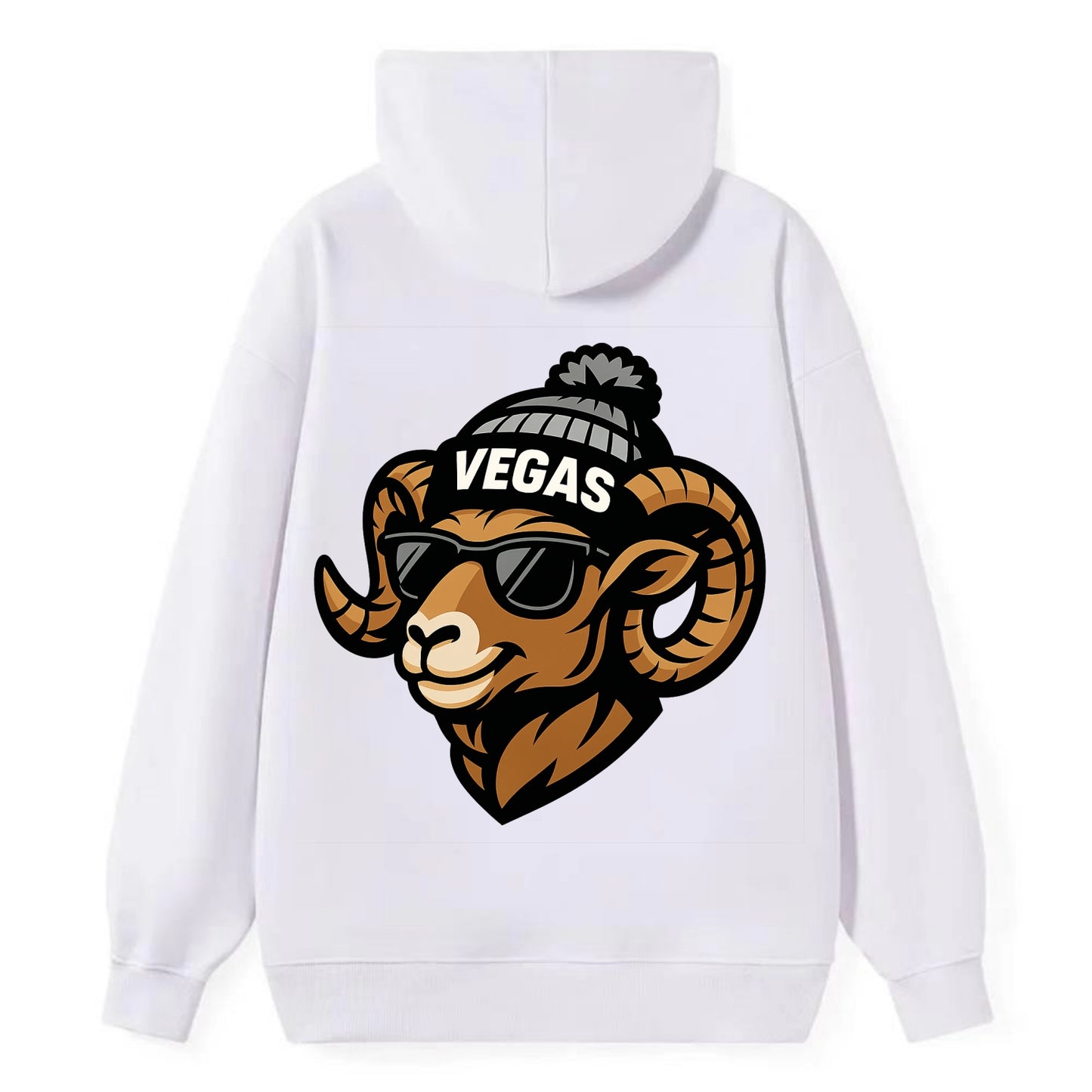 Vegas Desert Bighorn wearing Raiders silver and black beanie with pom pom - Classic Pullover Hoodie - White