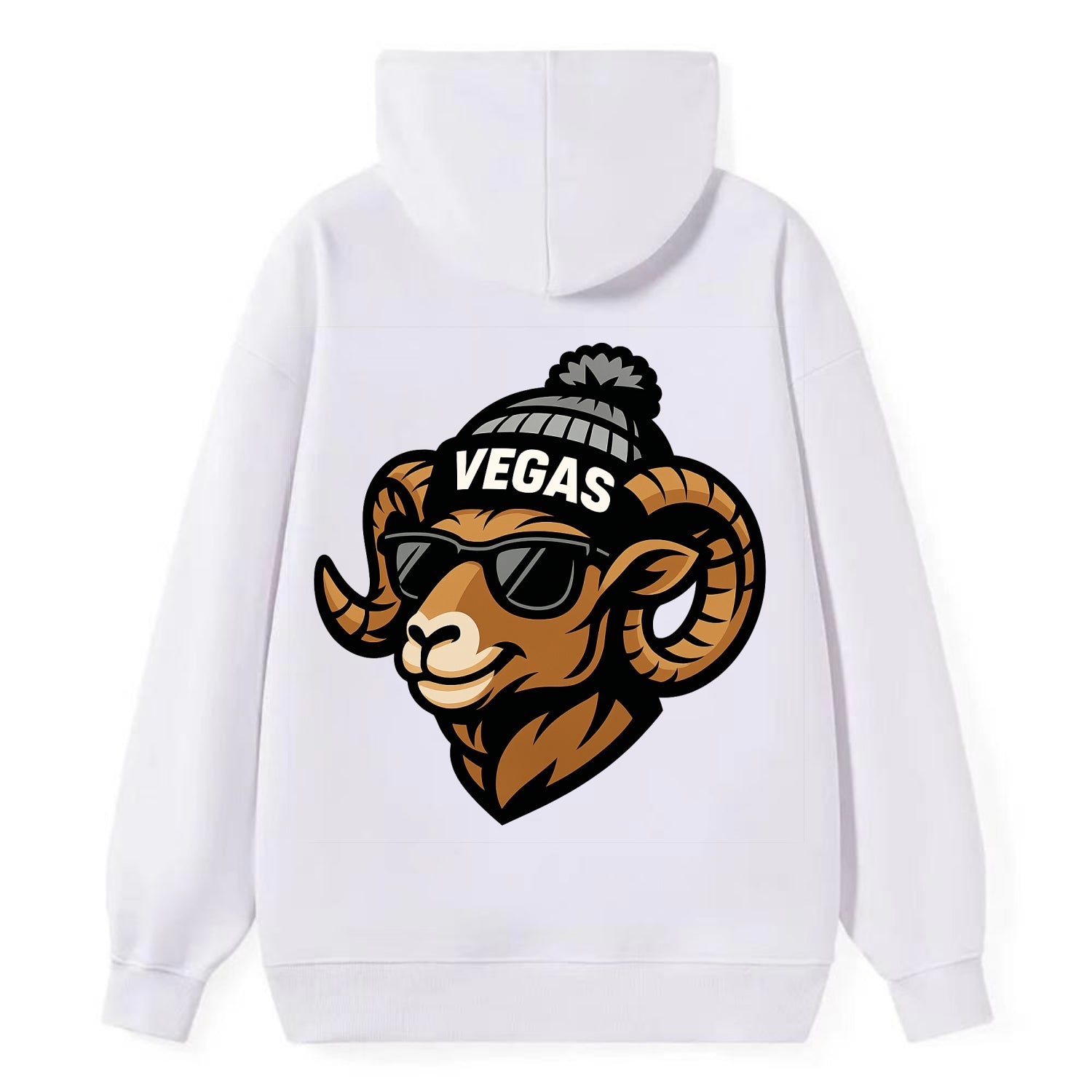 Vegas Desert Bighorn wearing Raiders silver and black beanie with pom pom - Classic Pullover Hoodie - White
