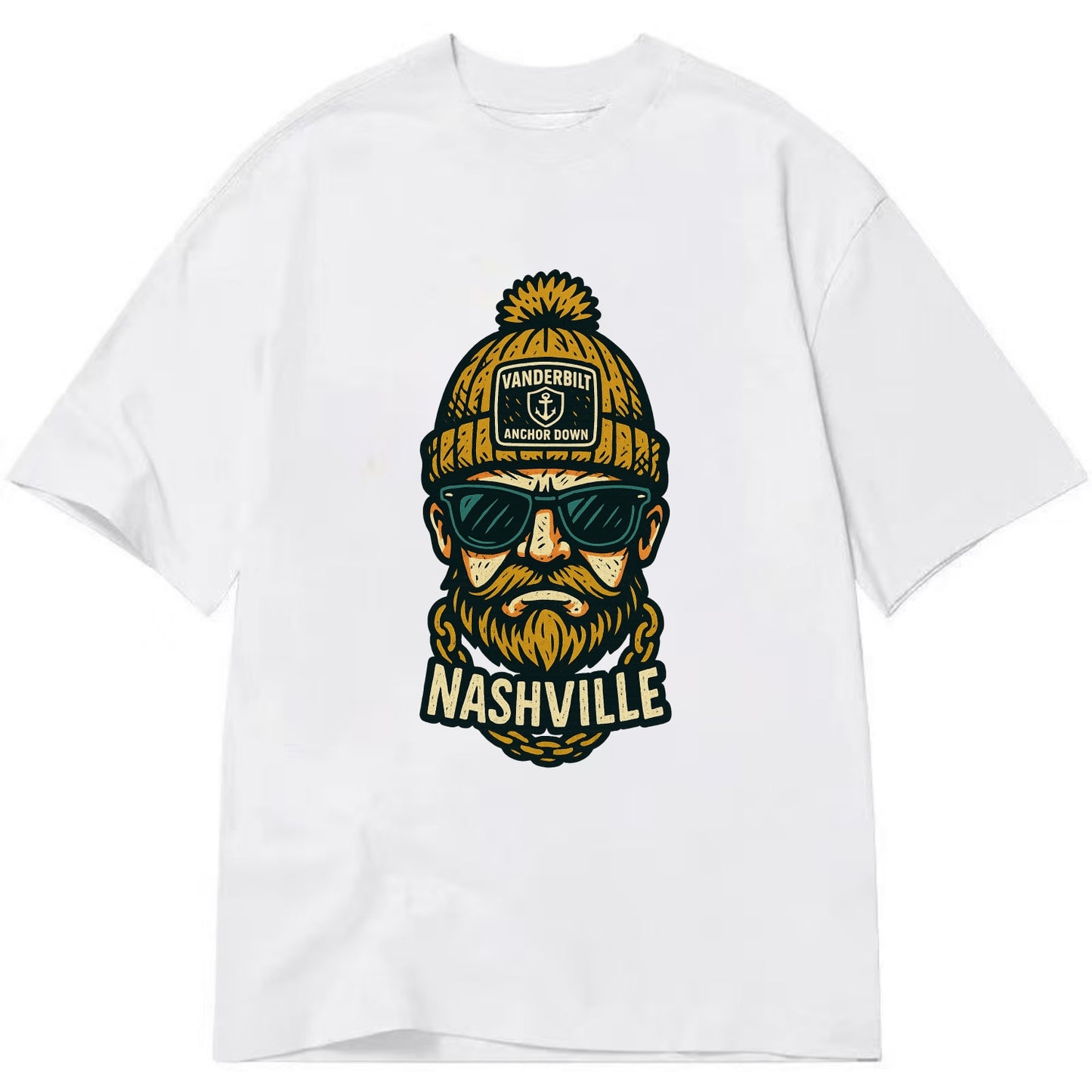 Nashville Commodore wearing Vanderbilt beanie with anchor patch - Classic T-shirt - White