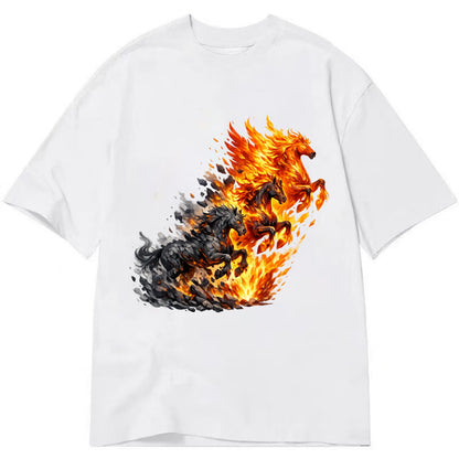 INFERNO STALLION | Horse made entirely of living flames | Blazing mane and tail | - Classic T-shirt - White