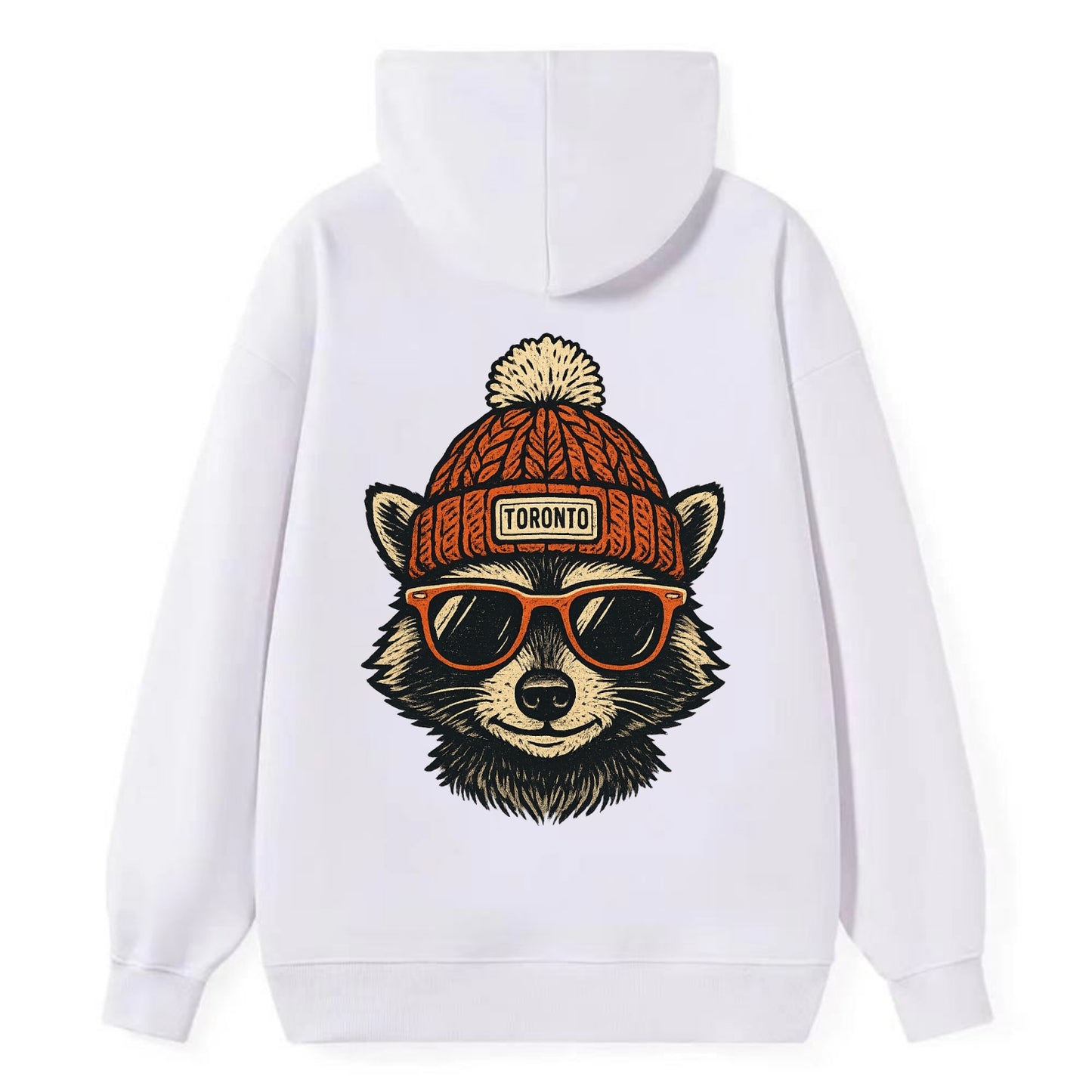 Toronto Raccoon wearing Toronto beanie with pom pom and wayfarer - Classic Pullover Hoodie - White