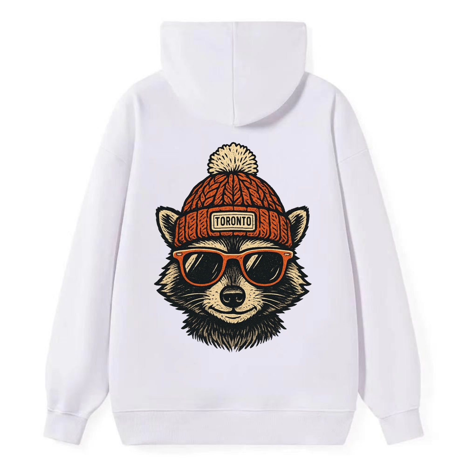Toronto Raccoon wearing Toronto beanie with pom pom and wayfarer - Classic Pullover Hoodie - White