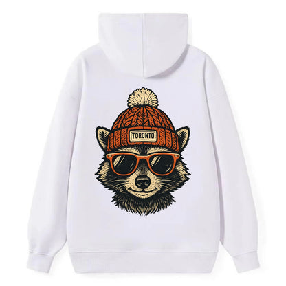 Toronto Raccoon wearing Toronto beanie with pom pom and wayfarer - Classic Pullover Hoodie - White